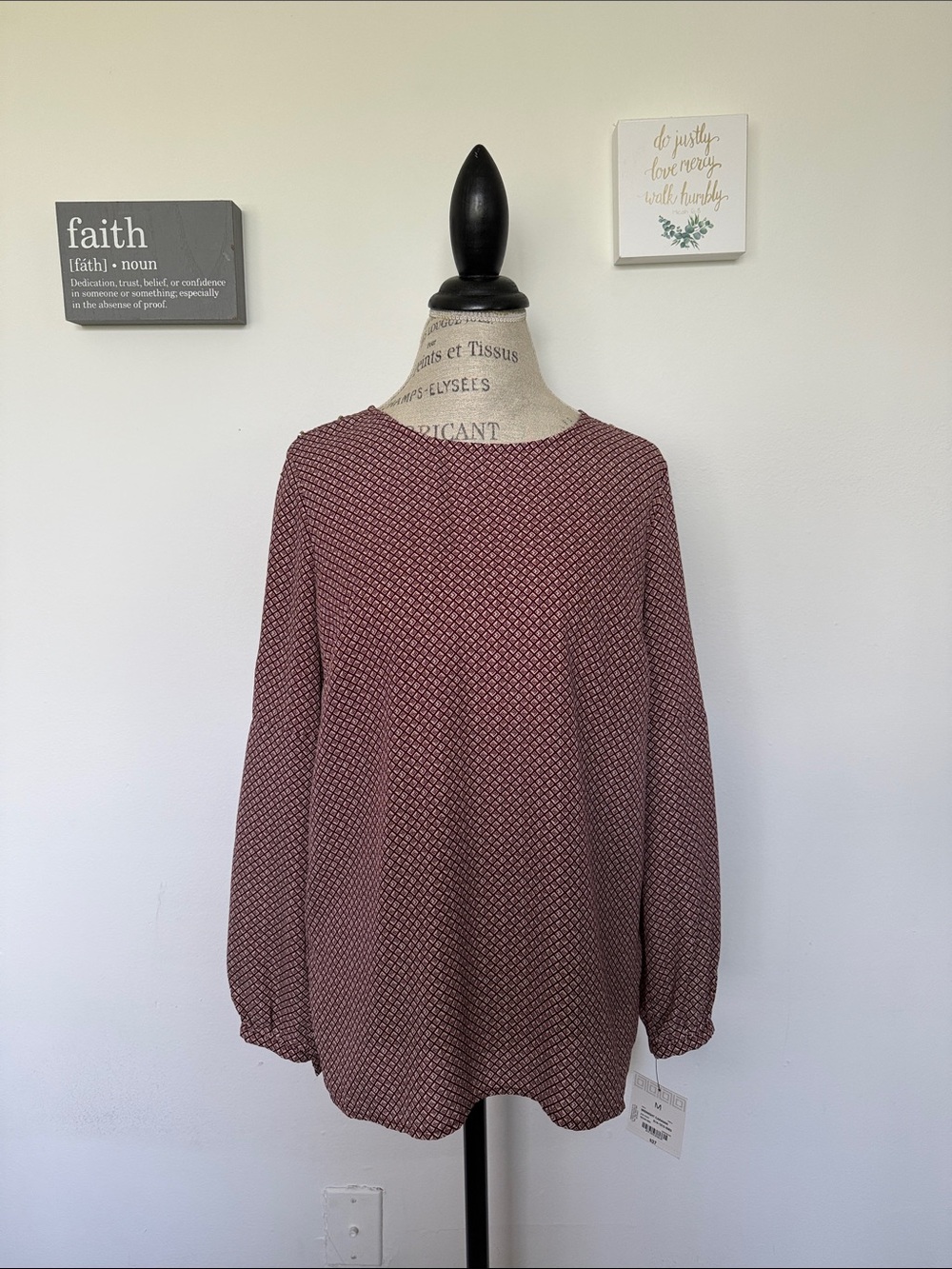 Liz Claiborne Dusty Rose Printed Long-Sleeve Blouse
